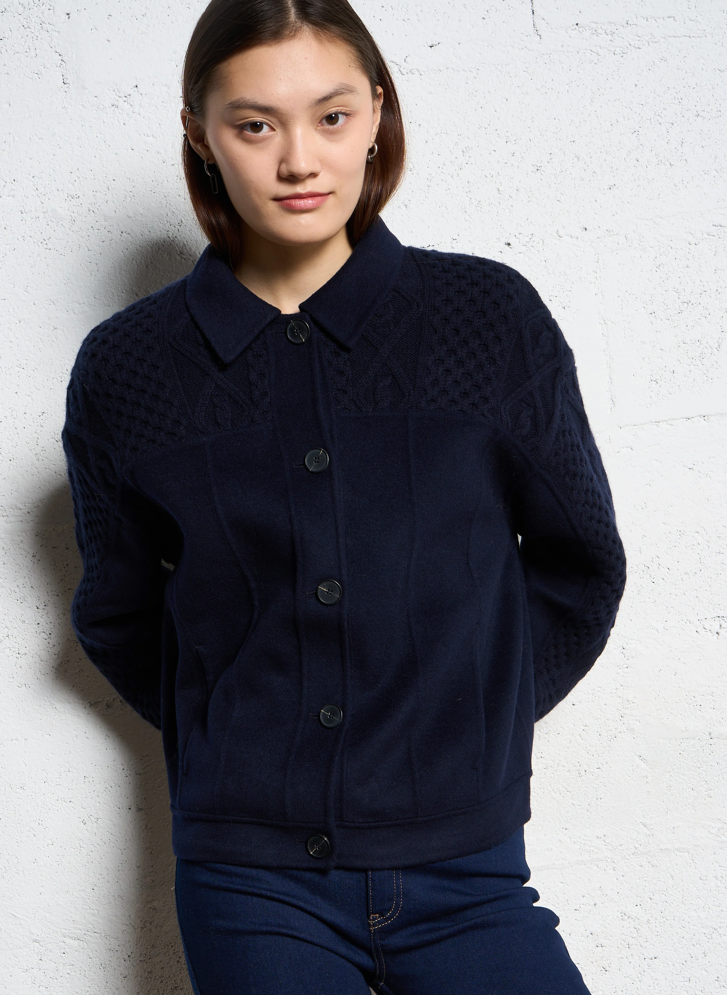 SACHA - Veste droite col classique en laine mélangée | Bleu