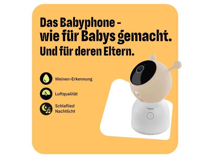 omajin by Netatmo Netzwerkkamera Babyphone-Kamera 2K   64GB Intelligente Babyüberwachungskamera mit 2K HD-Auflösung, Weitwinkel und 2-Wege-Audio, speziell entwickelt für Eltern und Babys
