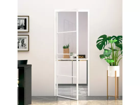 Porte d'intérieur Blanc 76x201,5 cm Trempé verre aluminium fin