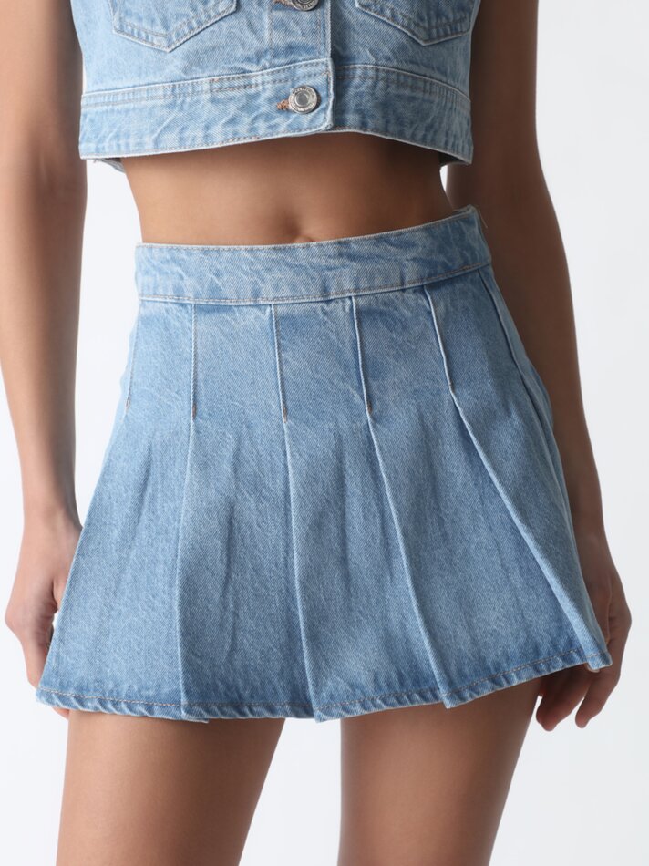 Saia jeans plissada - Índigo