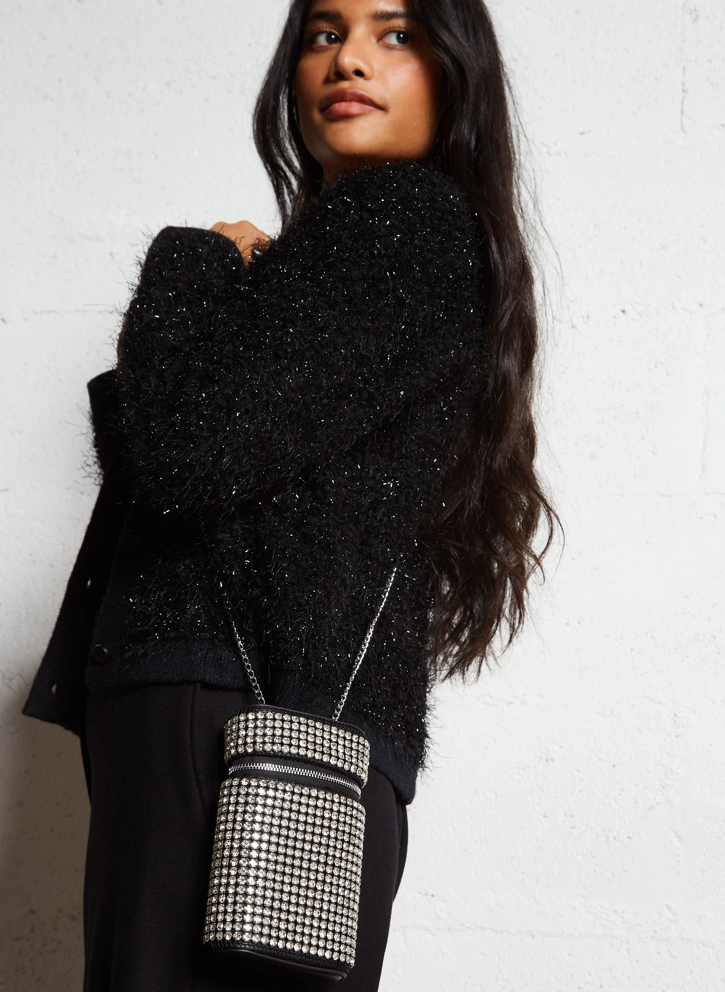 Pochette téléphone à strass | Noir