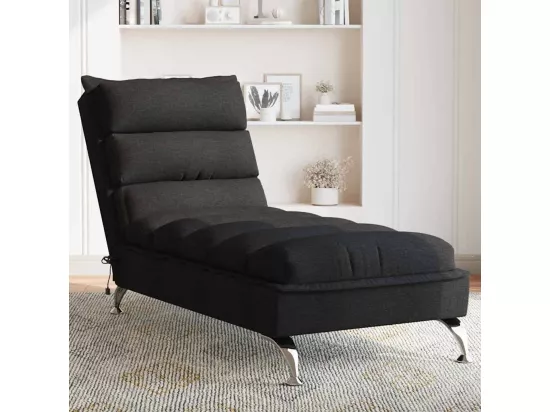Chaise longue de massage avec coussins noir tissu
