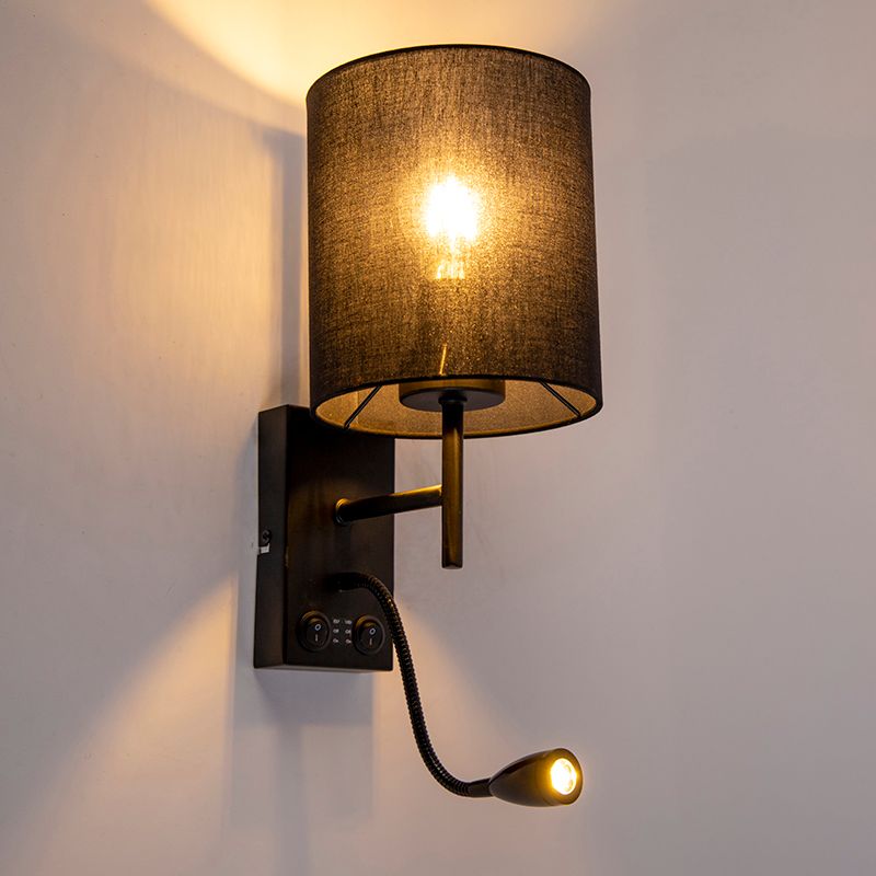 Moderne wandlamp zwart met katoenen kap - Stacca