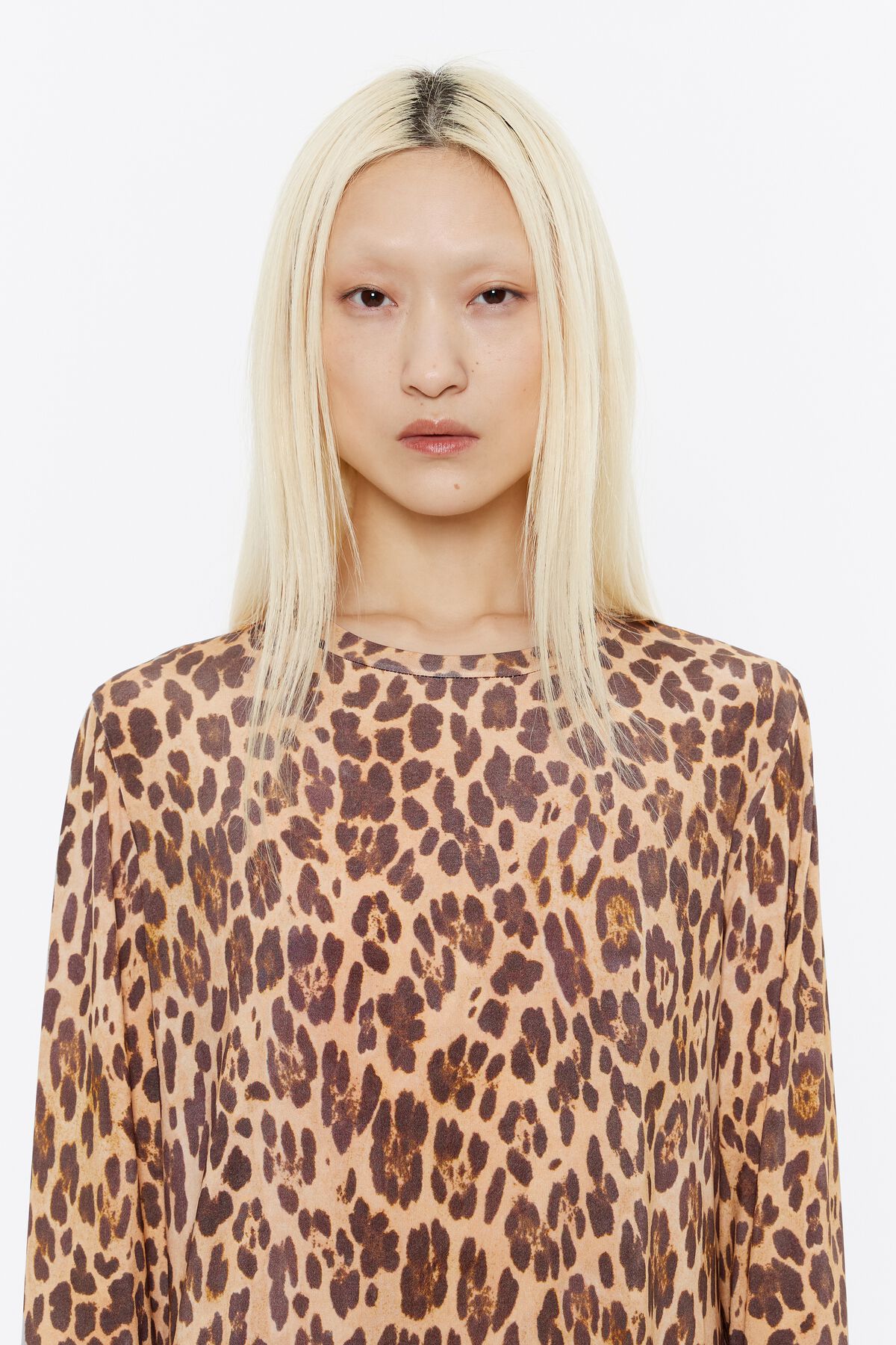 Vestido midi de viscose com estampa de leopardo natural