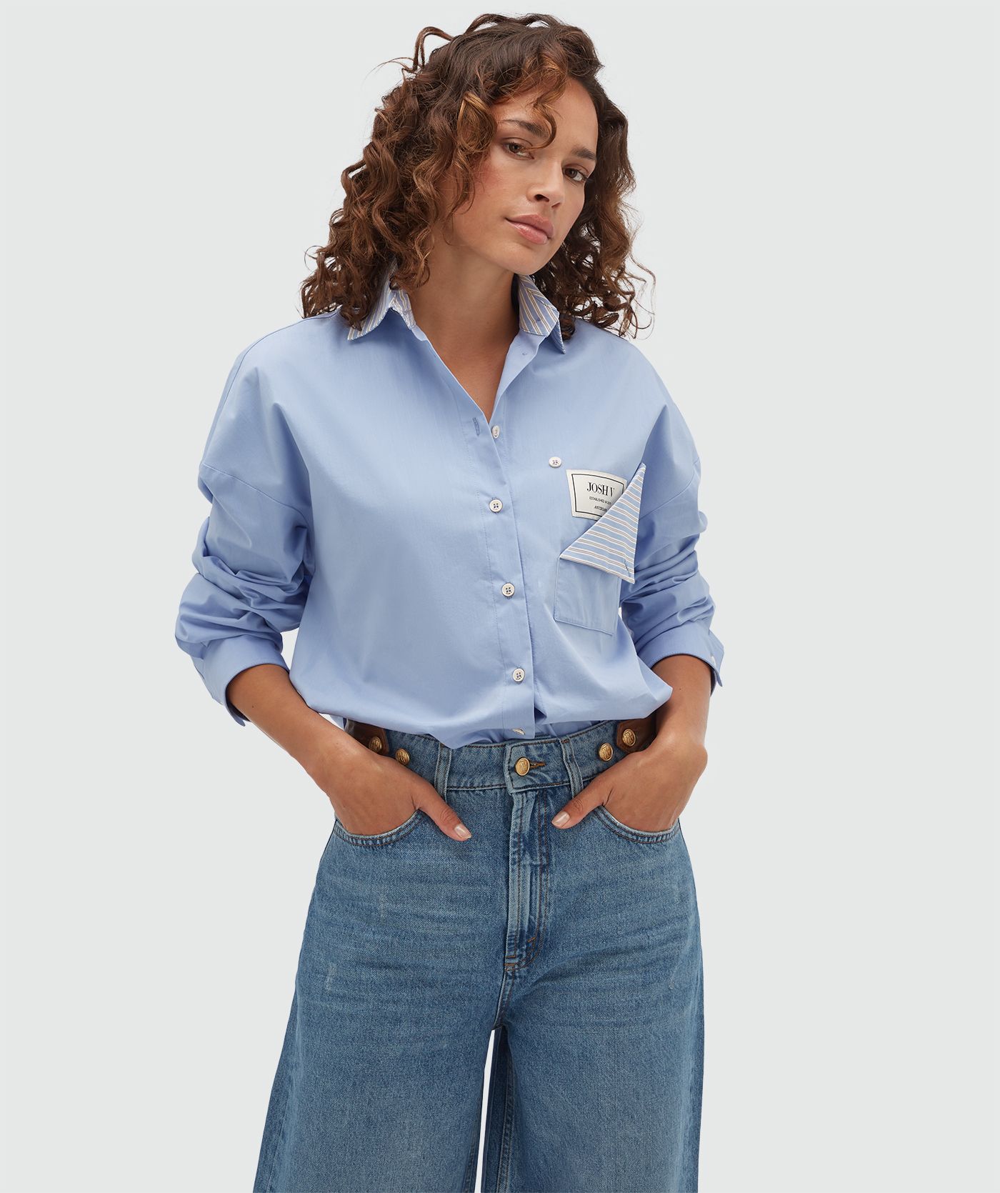 JV-ROMULO oversized blouse met strepen - mid blue