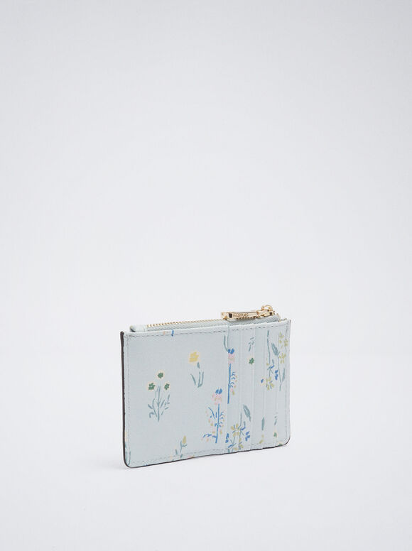 Porta-cartões com estampa floral - Azul