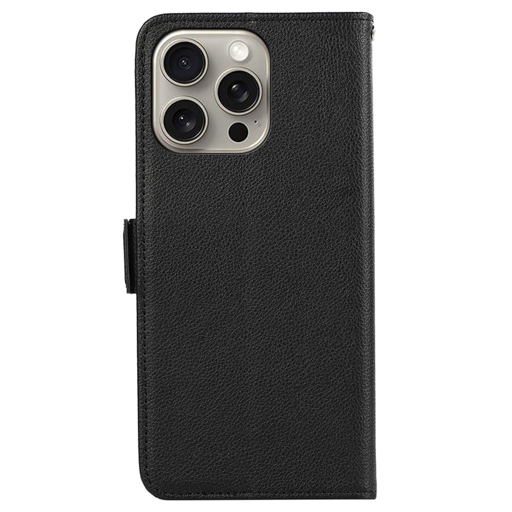 iPhone 13 Pro Leder Tasche Flip Cover Litchi Look (RFID Schutz) - Schwarz