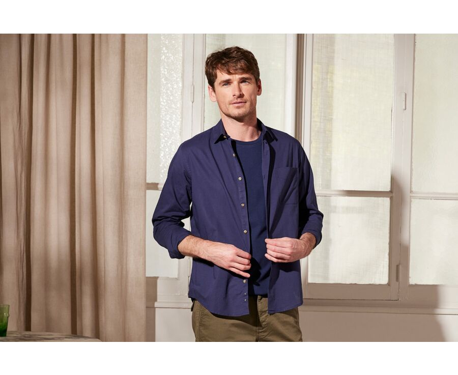 Chemise coton lin Marine unie - SYLBERT