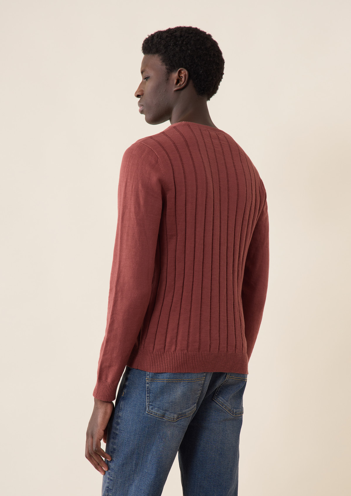 Pull col rond en coton uni terracotta