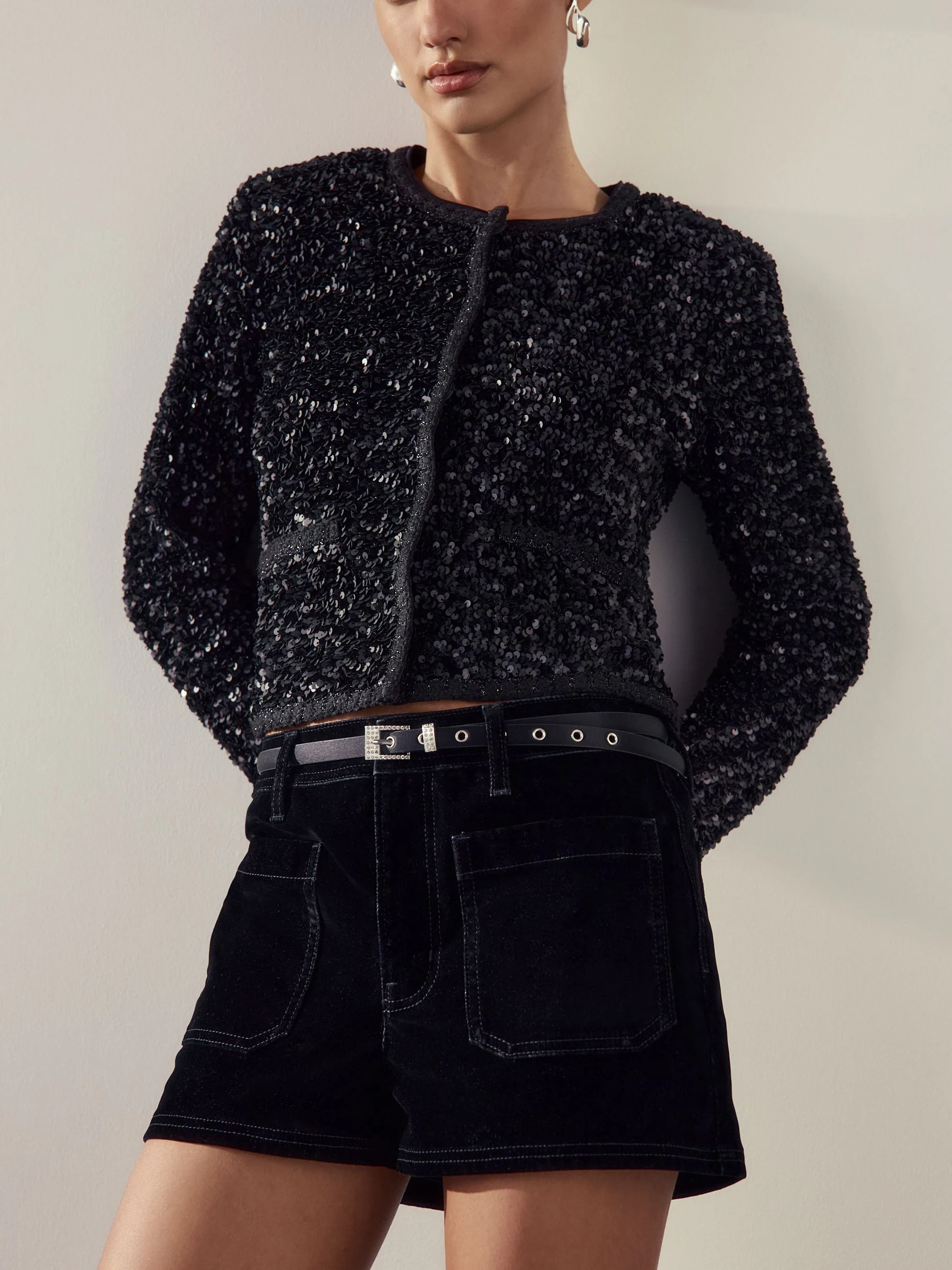 Zwart - Sparkle Buckle Satin Skinny Belt