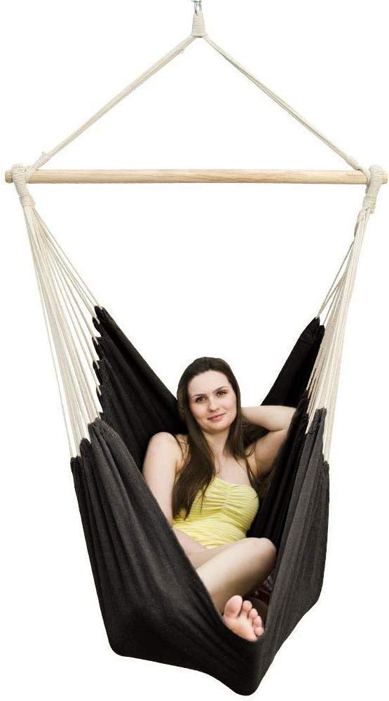 AMANKA XXL Hängesessel 185x130cm Hängestuhl 2 Personen Hängesitz bis 150 kg Baumwolle Hängematte inkl. 360° Swivel Hängeschaukel Schwarz