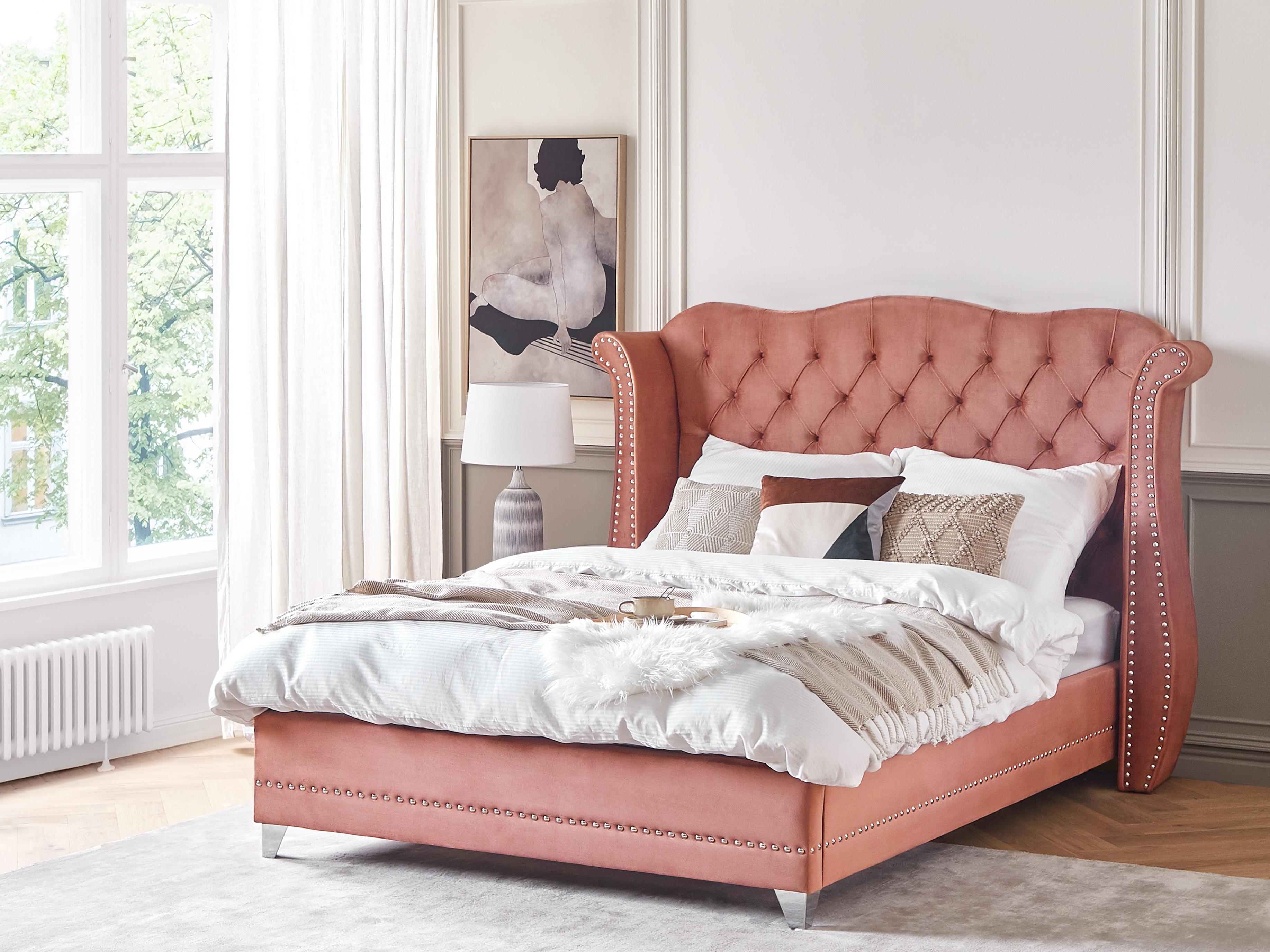 Bed Fluweel AYETTE 160 x 200 cm Roze