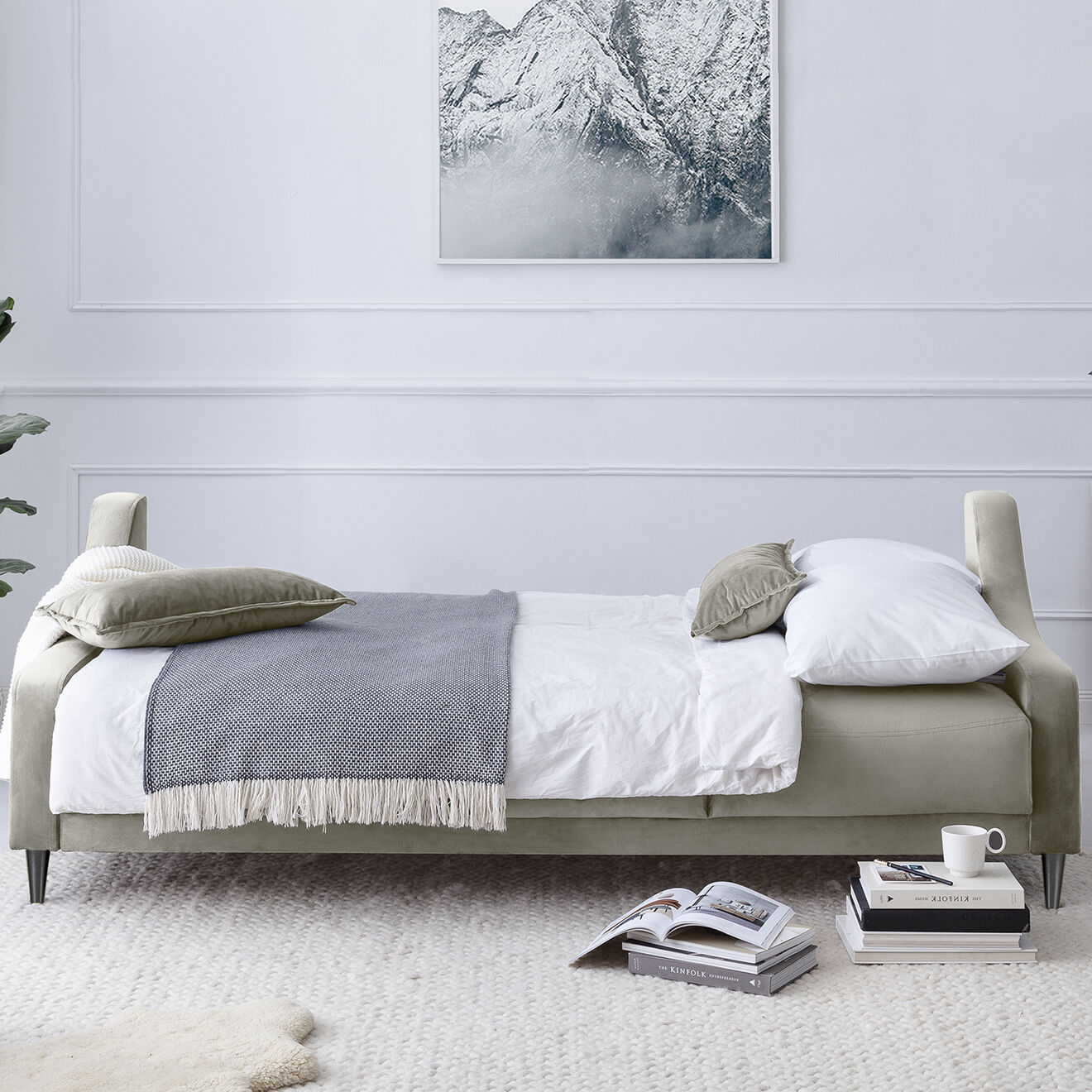Mazzini Sofas Canapé Convertible avec Coffre en Velours Freesia beige - 215x94x90 cm