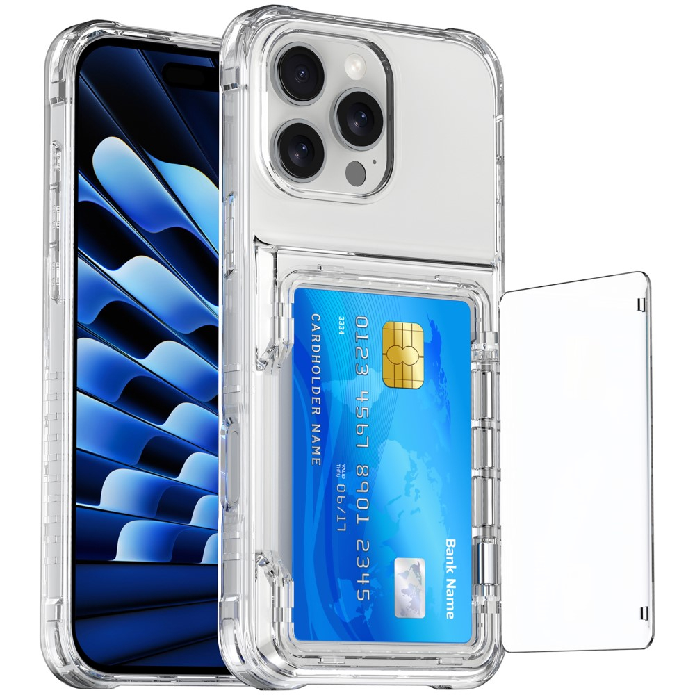 iPhone 16 Pro Gummi Case Schutzhülle Air Cushion Fallschutz mit Kartenfach   Kickstand - Transparent