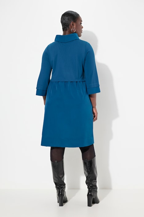 Kleid, Lagenoptik, A-Linie, weiter Kragen, 3/4-Arm