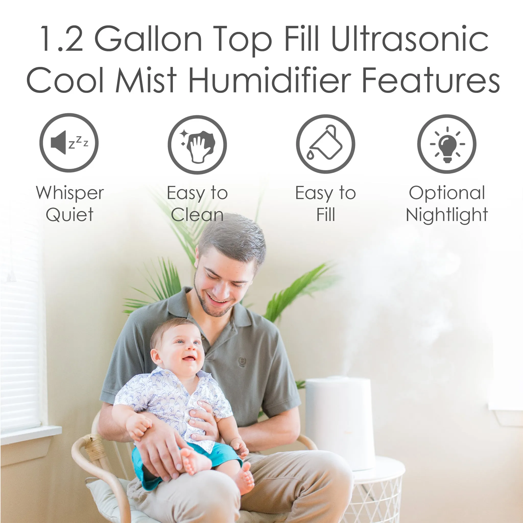 Crane Humidificateur Ultrasonique à Vapeur Froide avec diffuseur d’arômes (1,2 gal.)