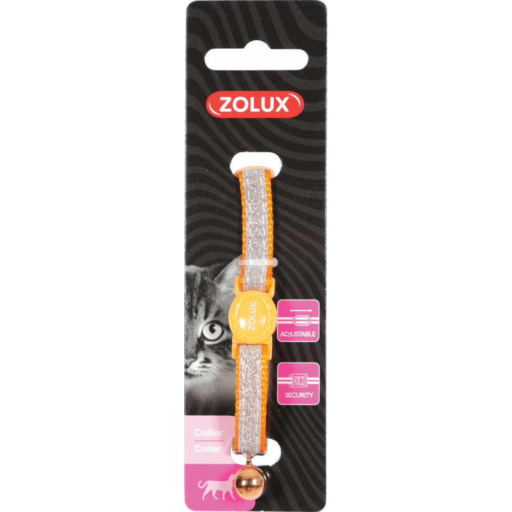 Collier shiny nylon réglable de 17 à 30 cm orange pour chat