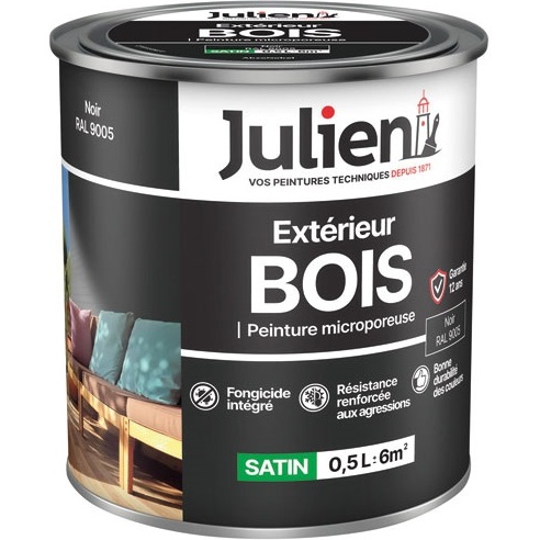 Peinture microporeuse 0,5 L Extérieur Bois Satin - Noir RAL9005