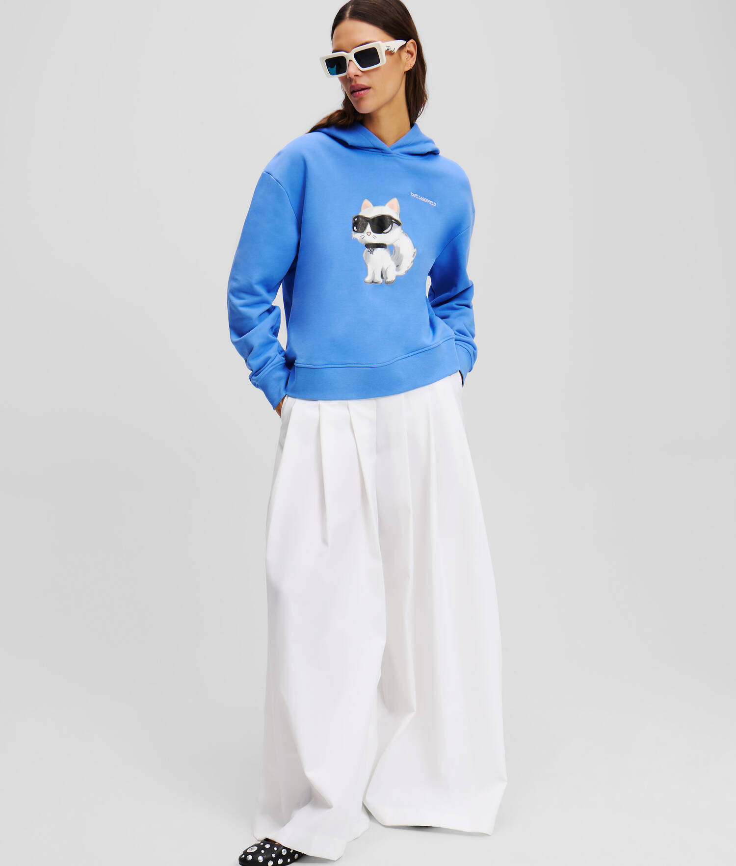 SWEATSHIRT À CAPUCHE AVEC IKON CHOUPETTE STYLE AQUARELLE - Ultramarine