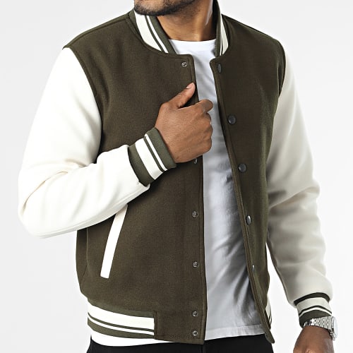Veste Teddy Vert Kaki Blanc