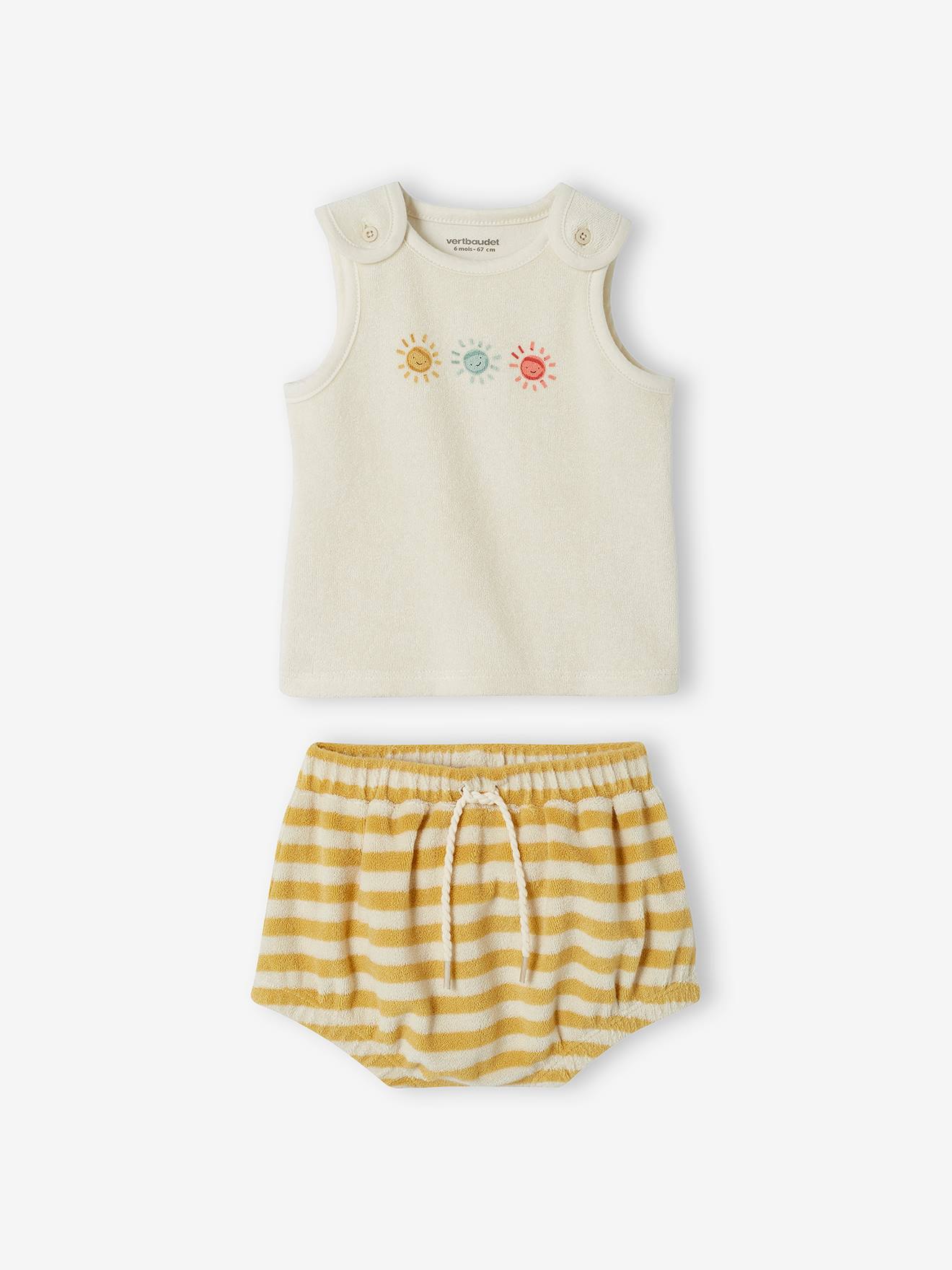 Conjunto de lã encaracolada para bebê: shorts e regata amarelo-claro