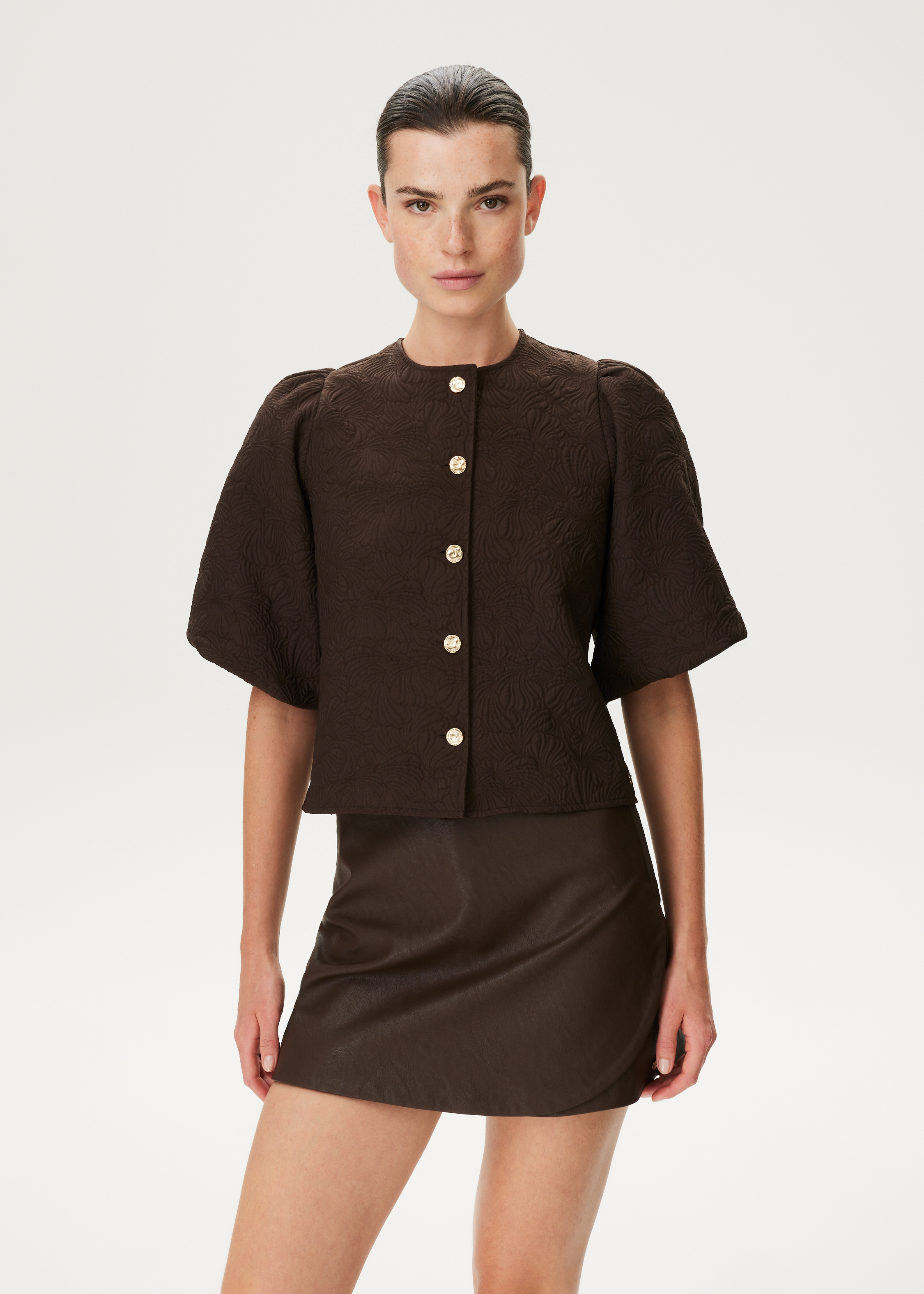 Jacquard blouse met pofmouwen
