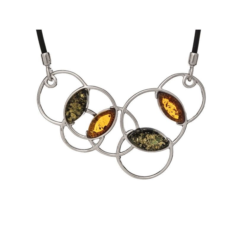 COLLIER AMBRE COGNAC ARGENT RHODIE