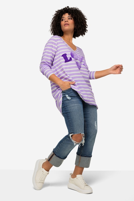 Longshirt, geringelt, LOVE Druck Langarm