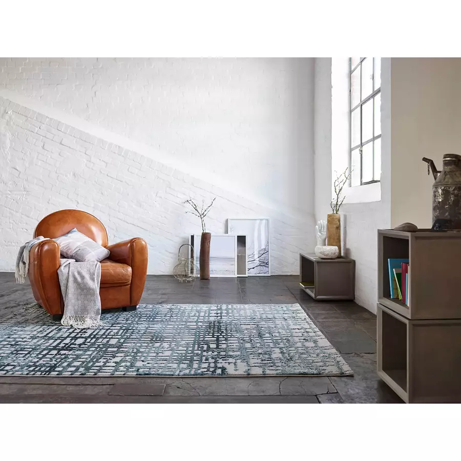 Esprit Kurzflorteppich Velvet Grid petrol