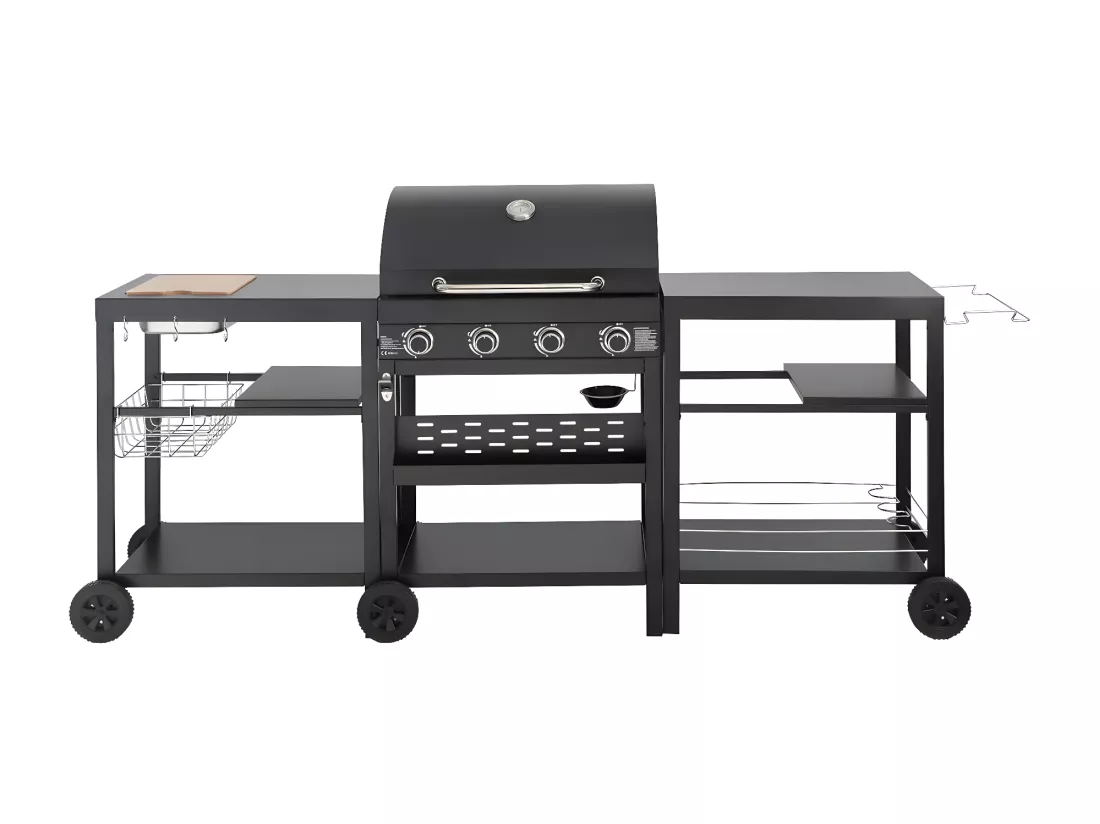 Barbecue à gaz cuisine d'extérieur - 12 kw - 4 brûleurs - Noir