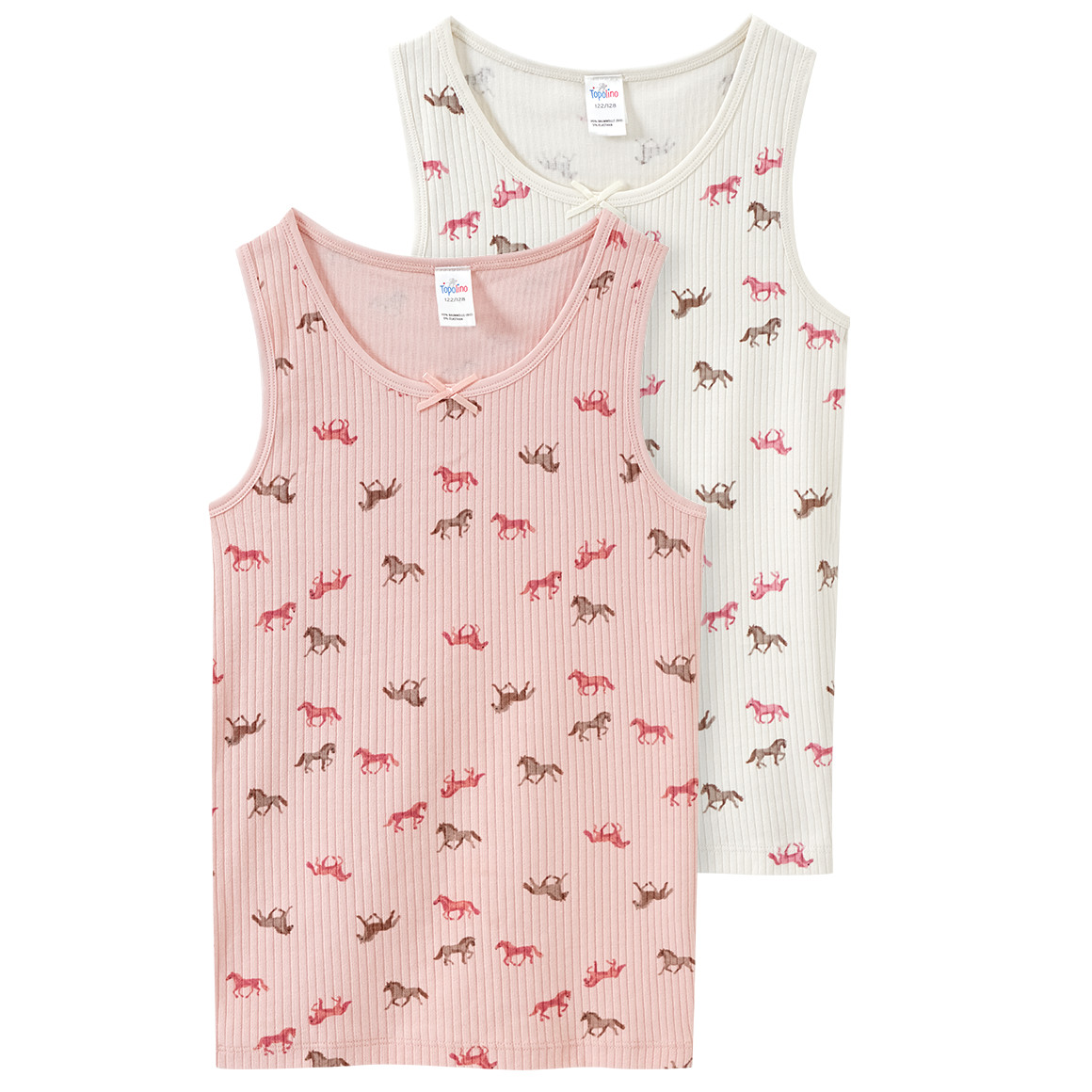 Topolino 2 Mädchen Unterhemden mit Pferde-Motiven rosa / creme