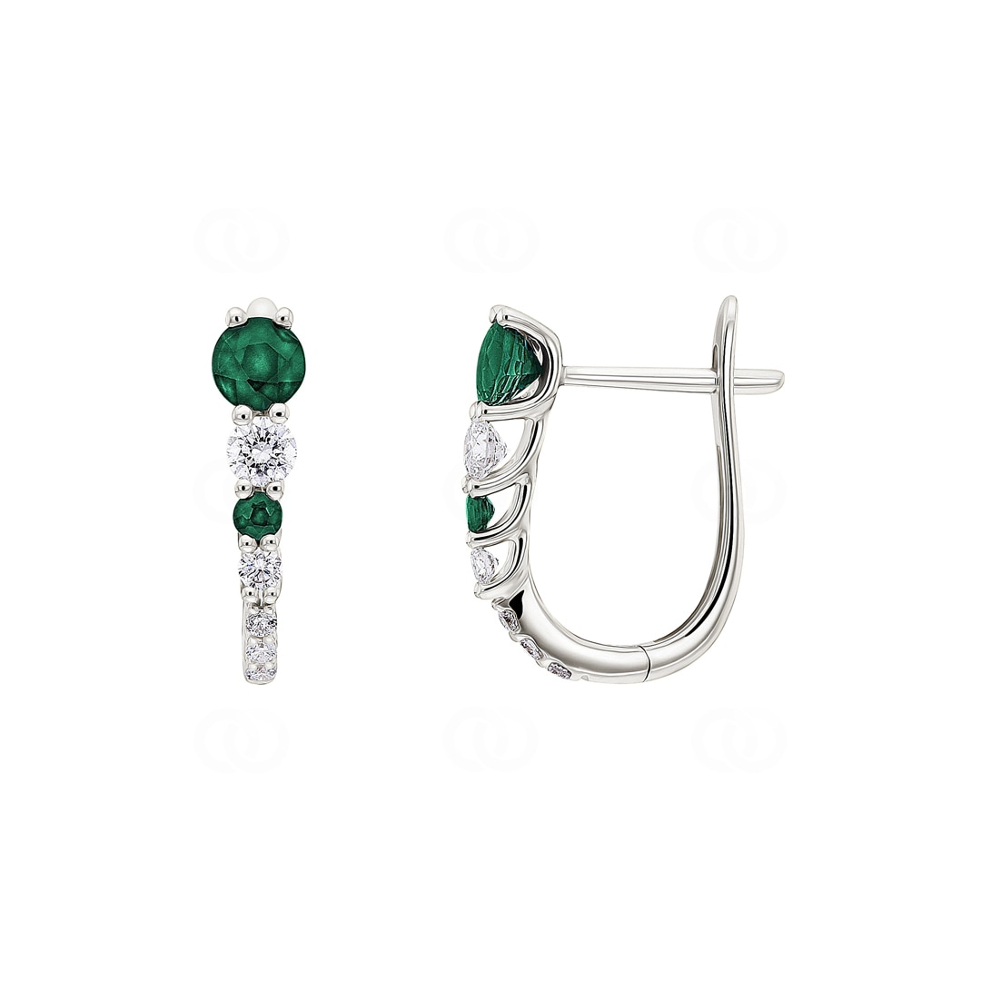 Kreolen 750/18 K Weissgold mit Smaragden & Diamanten 0.25 ct H/si