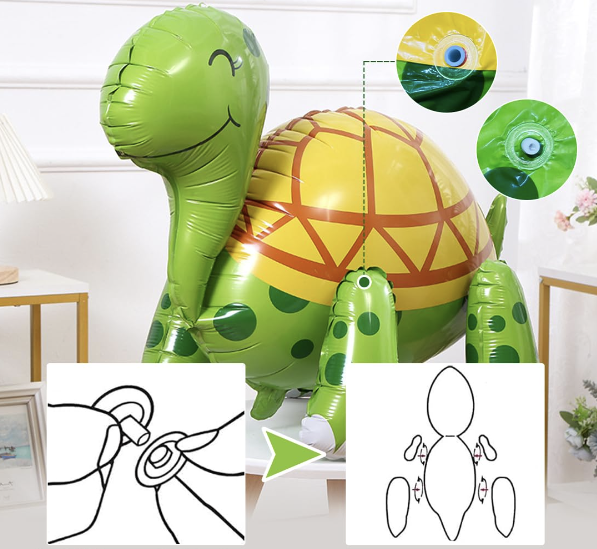 (66x48cm) Schildkröte Kinder Folien Ballon Geburtstags Party Deko Luftballon - Grün