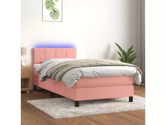 Sommier tapissier avec matelas et LED Rose 90x190 cm Velours