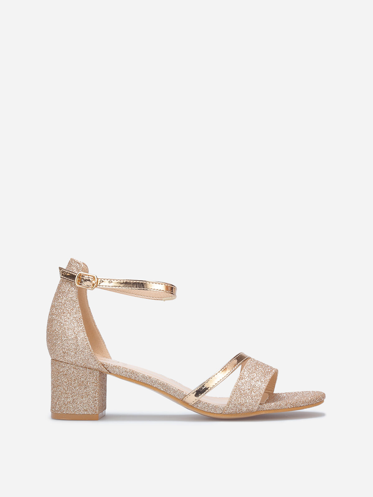Sandales pailletées à fines brides vernies- Doré rose