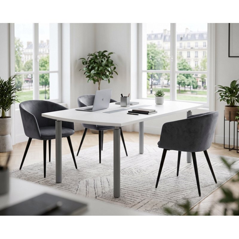 Table de réunion tonneau L 200 x P 115 cm piètement tube métal avec top access Belem