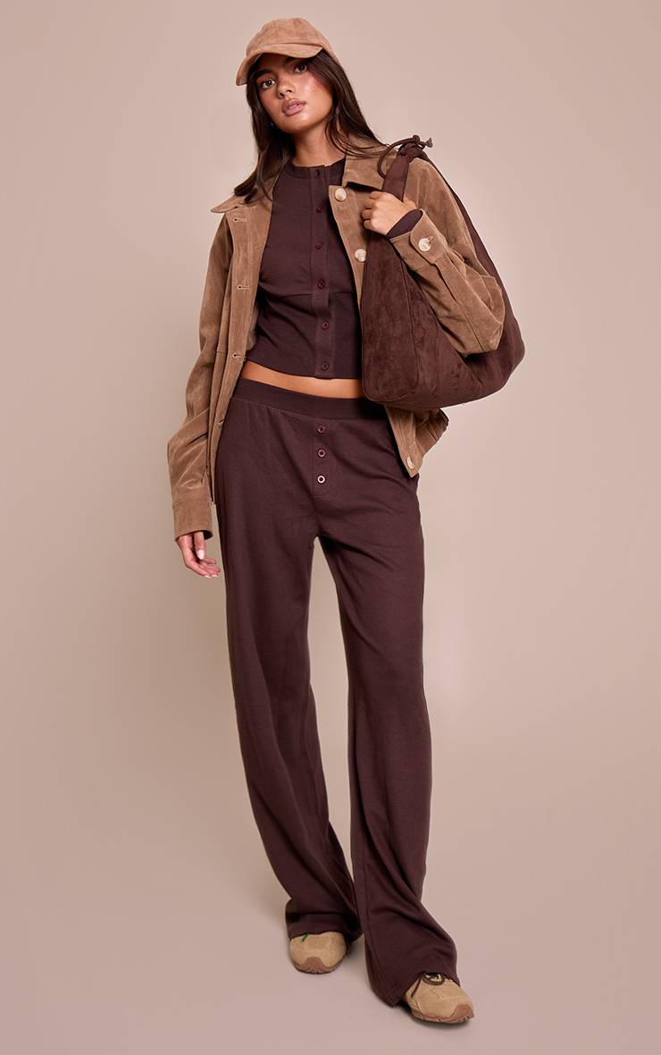 Marron Foncé Ensemble Coordonné Haut Ultra Doux