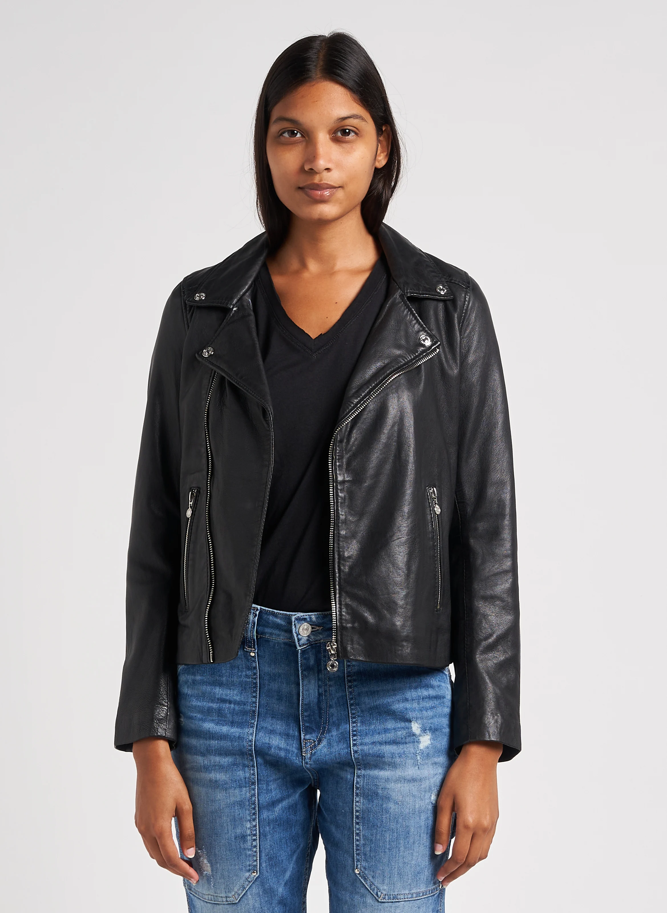 NANCY - Veste en cuir cintrée| Noir