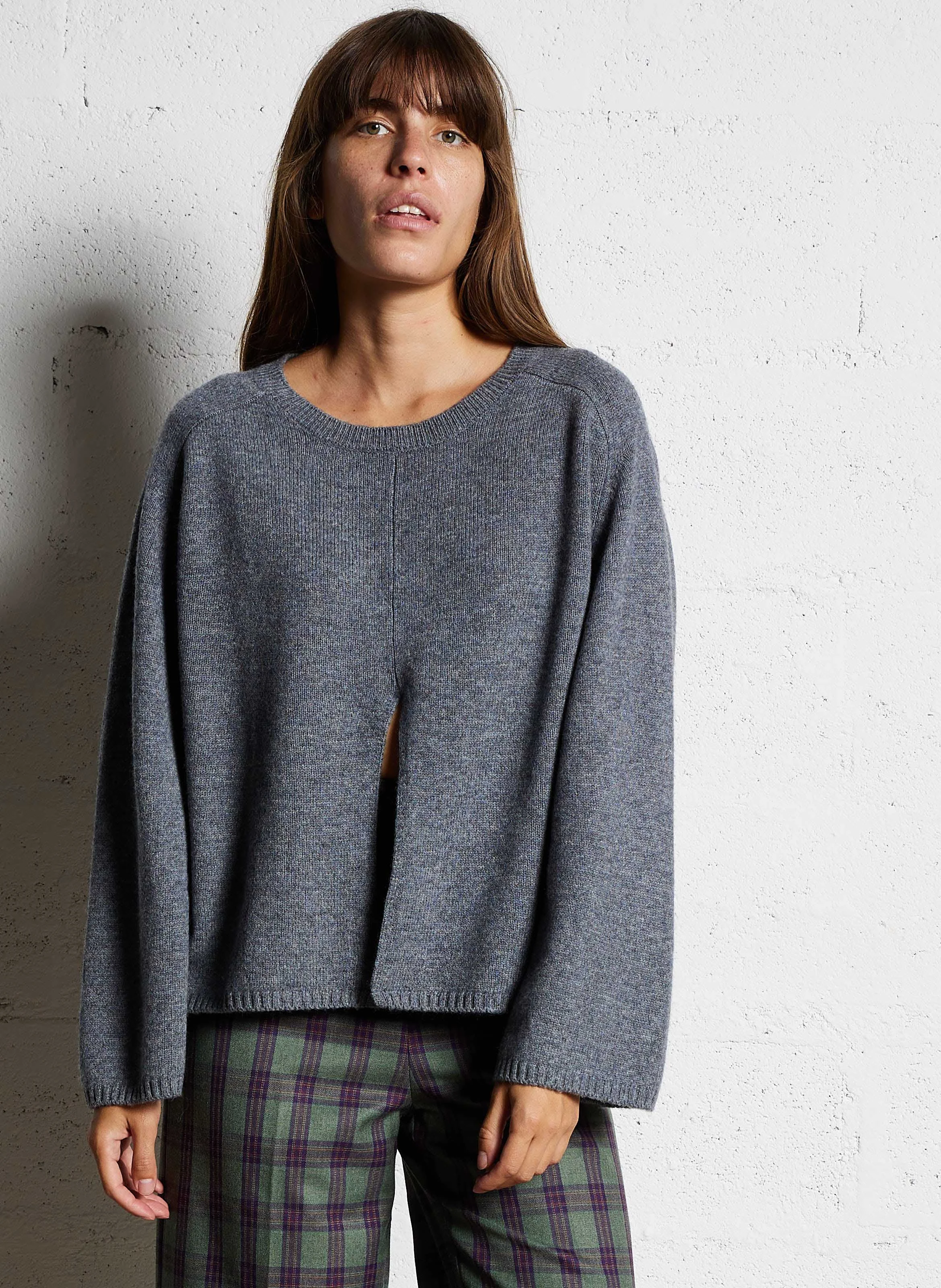 VICTORIA - Pull col bateau ample en laine | Gris