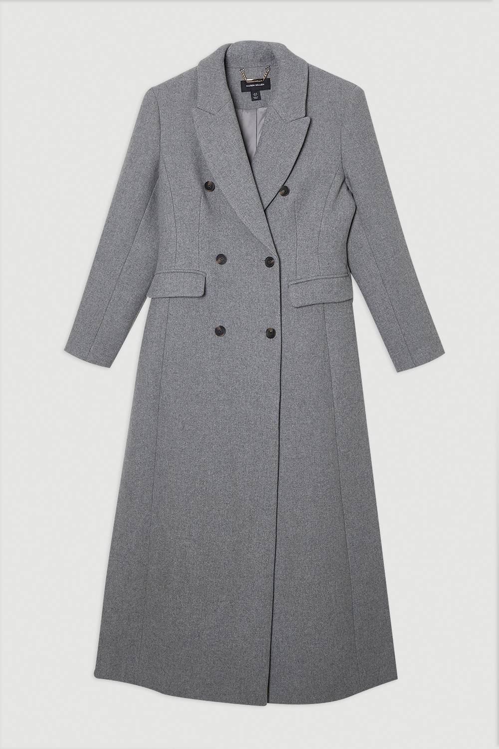 KarenMillen Manteau Maxi Cintré en Laine Double Boutonnage