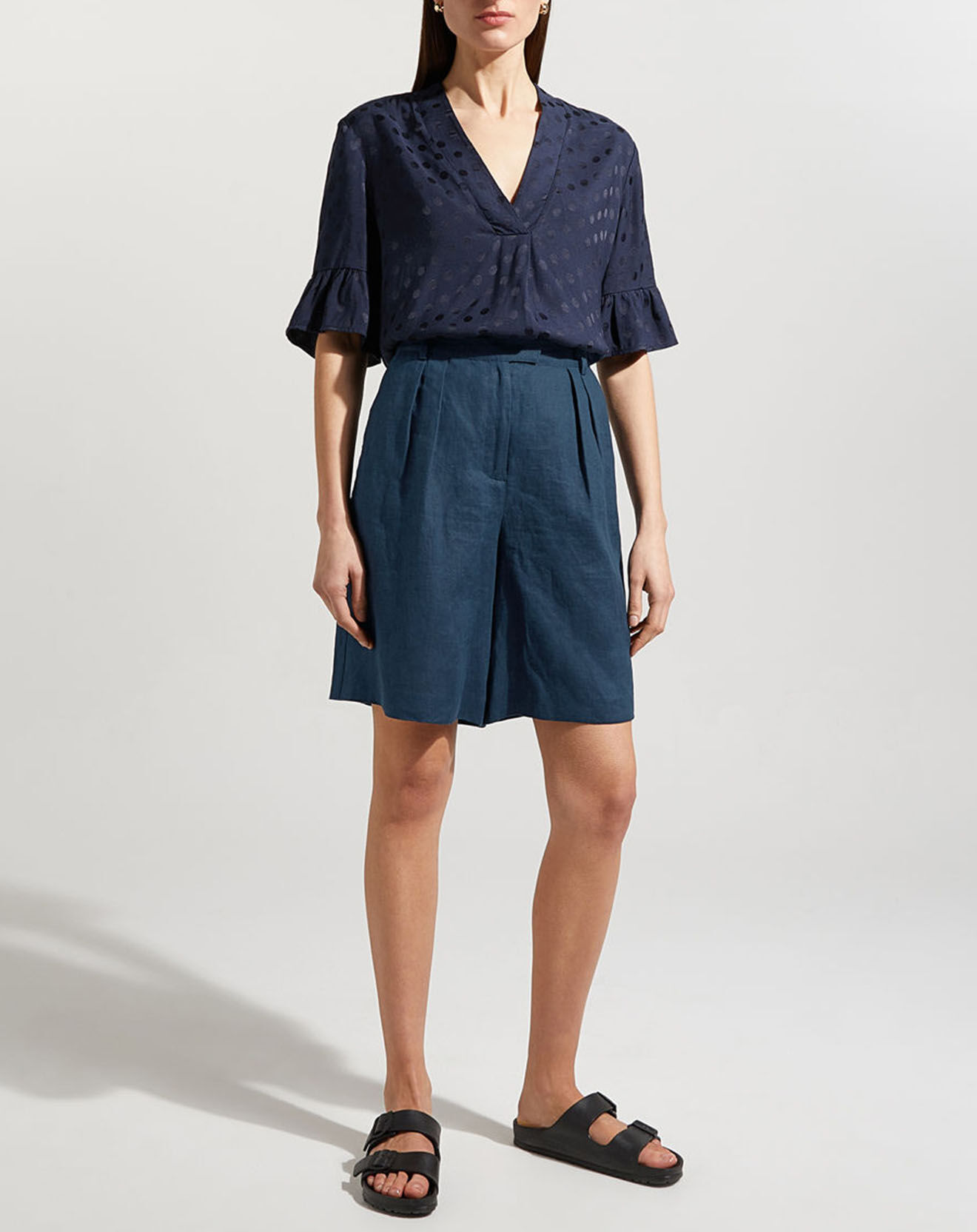 Jodhpur Short 100% Lin Acao bleu marine