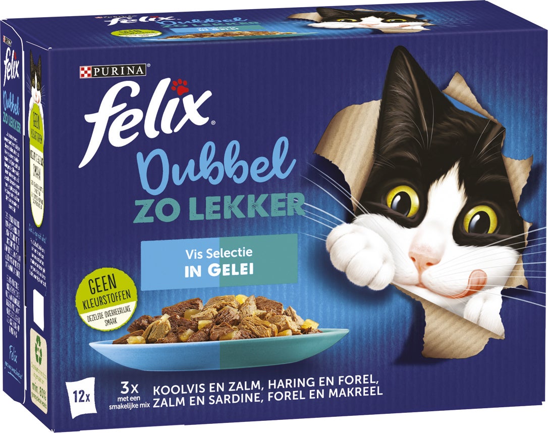 Felix kattenvoer in gelei Dubbel Zo Lekker vis adult 85 g 12 stuks