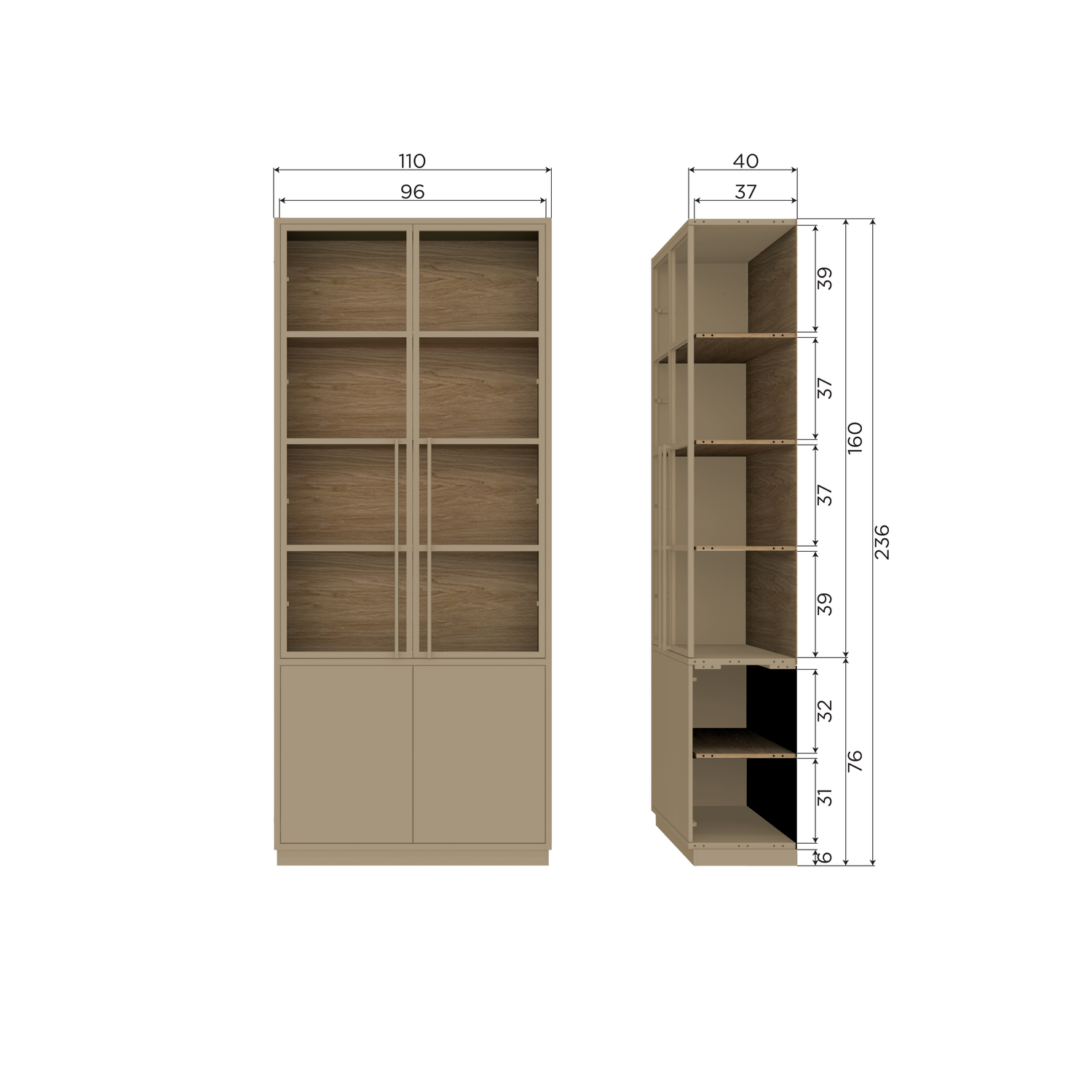 WOOOD Casa Buffetkast - Grenen - Mud - 236x101x40