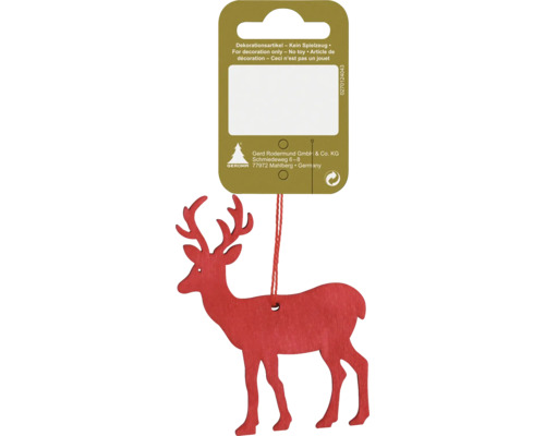 Kerstdecoratie hangend hert 8 cm hout rood