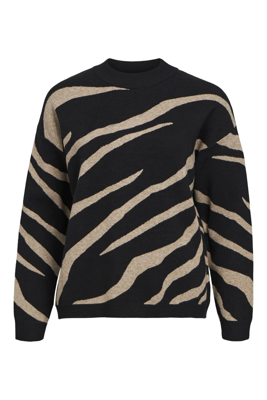 Object Objray Lo L/S Knit Pullover 4636672 black desert taupe tiger graphic
