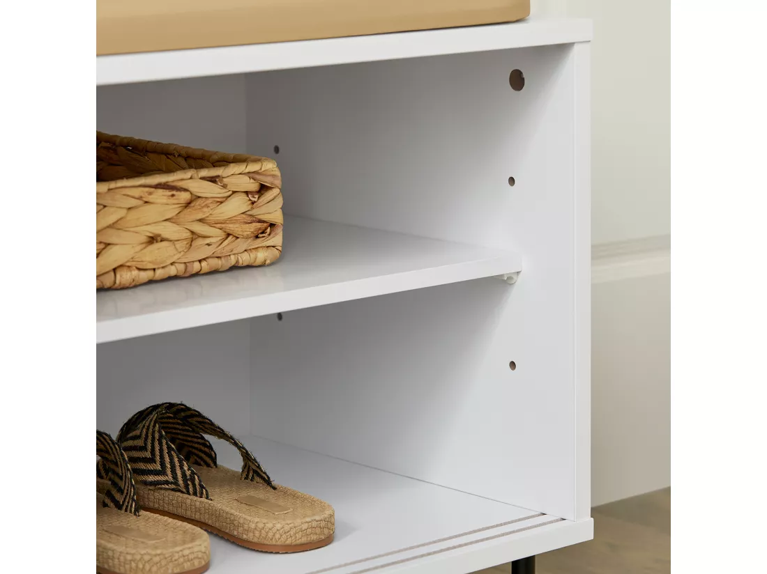 Banc à Chaussures, Banc de Rangement, Meuble Bas Entrée sur Pieds avec Coussin Rembourré, FSR116-W