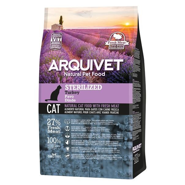 Ração esterilizada Arquivet para gatos, sabor peru.