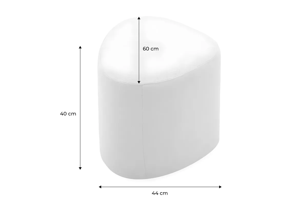 tabouret. pouf en forme de galet en tissu kaki foncé. TAO L 60 x P 44 x H 40cm