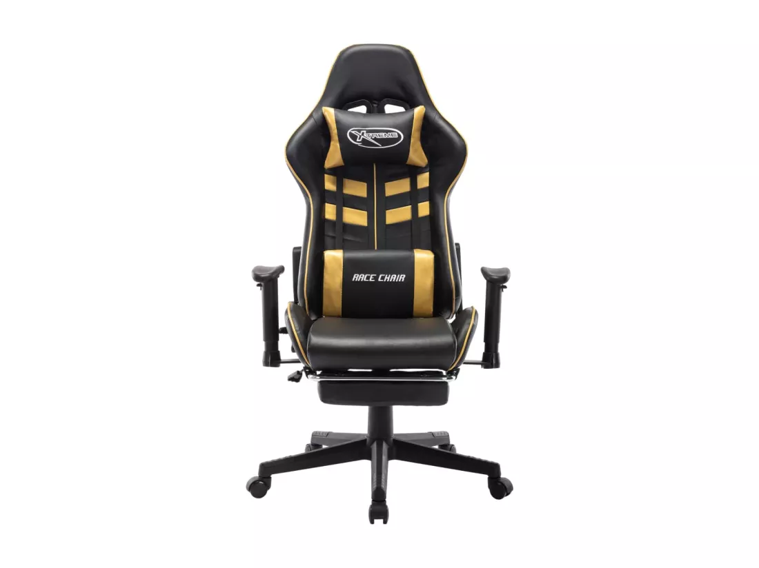 Chaise de jeu avec repose-pied Noir et doré Cuir artificiel