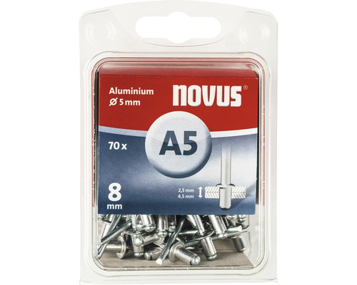Novus blindklinknagels aluminium Ø 5x8 mm verpakking van 70